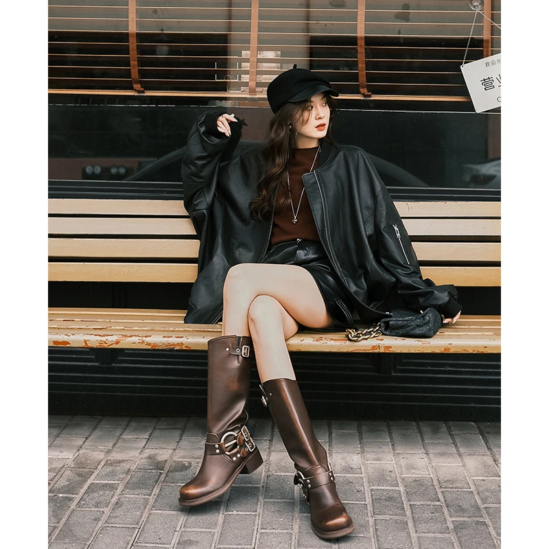 【美洋专属】美洋MEIYANG摩根皮衣 羊头层皮革帅气机车皮衣女外套