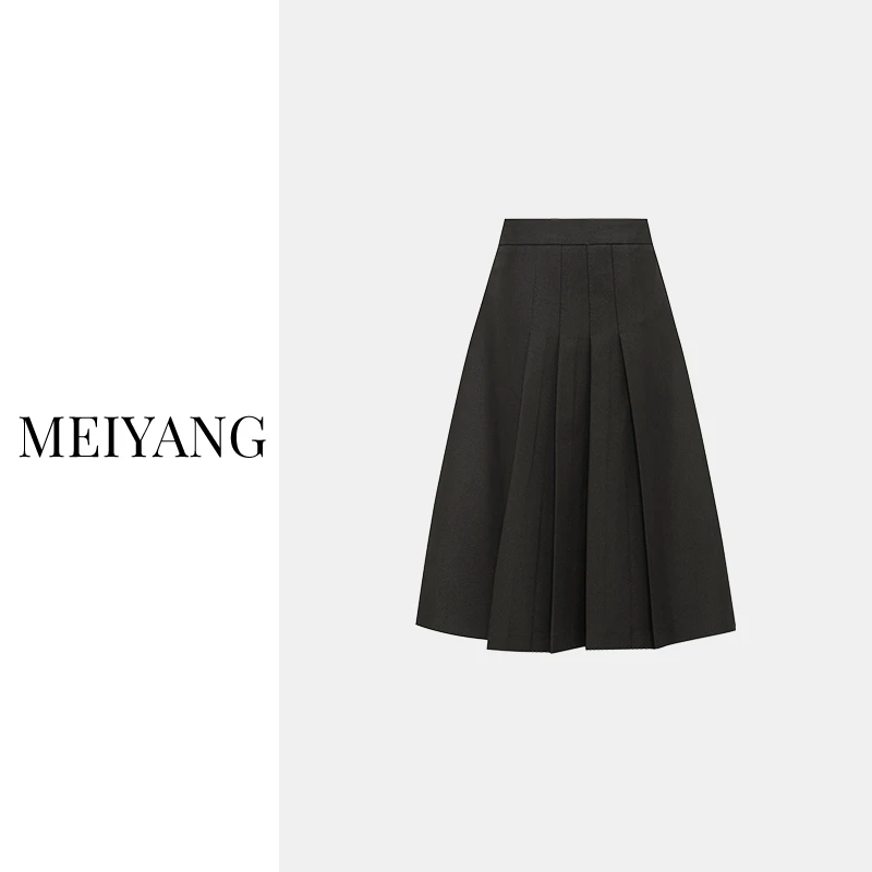 美洋MEIYANG 圣马丁半裙 摩登帅气_立体压褶高腰A字伞裙/百褶中裙