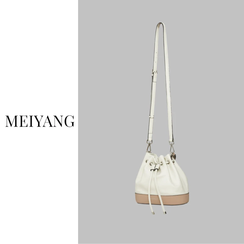 美洋MEIYANG 拼色水桶包 牛皮革|简约复古拼色花苞单肩斜跨手提包