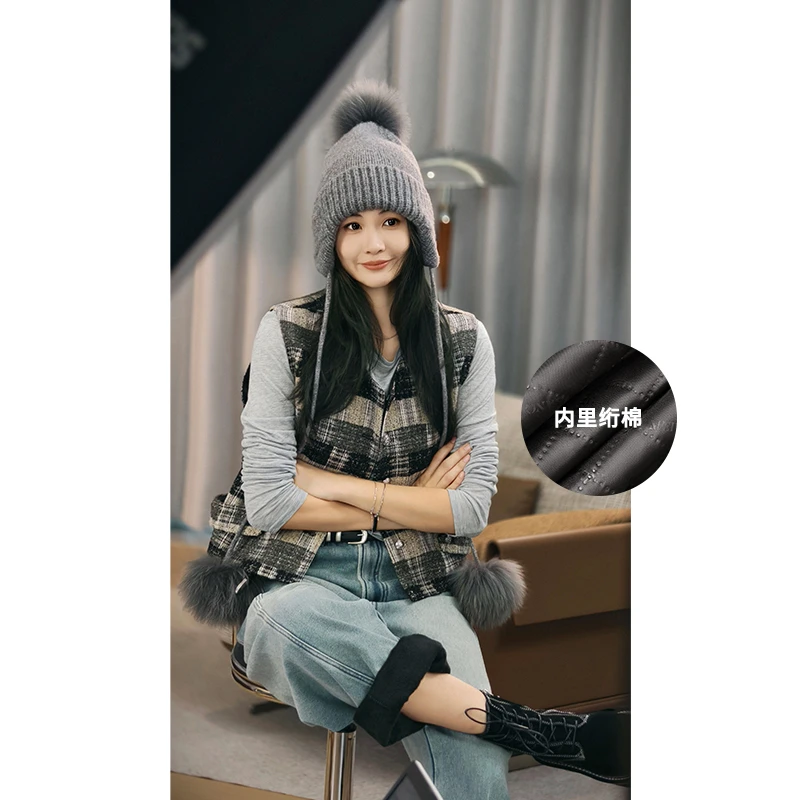 美洋MEIYANG 燕麦可可小香马甲 绗棉保暖撞色花呢百搭叠穿马夹