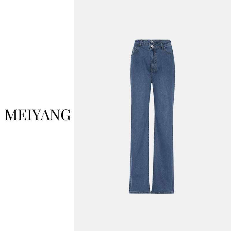 【断码捡漏】美洋MEIYANG 两颗糖牛仔裤 两粒扣高腰水洗蓝条纹直筒