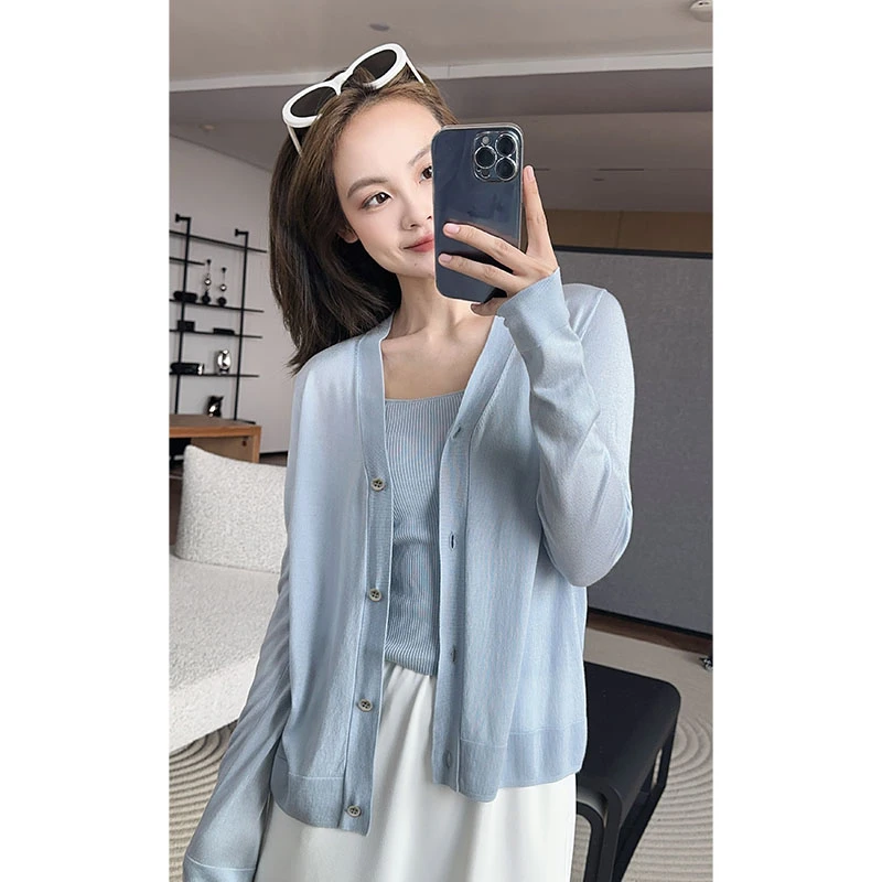 【现货】美洋MEIYANG 仲夏醋酸开衫 可机洗三醋酸凉感V领长袖针织衫