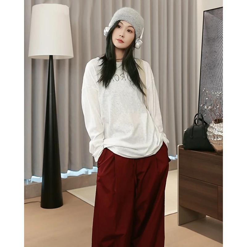 美洋MEIYANG 欧若拉T恤 丝光竹节棉|圆领休闲刺绣字母长袖上衣