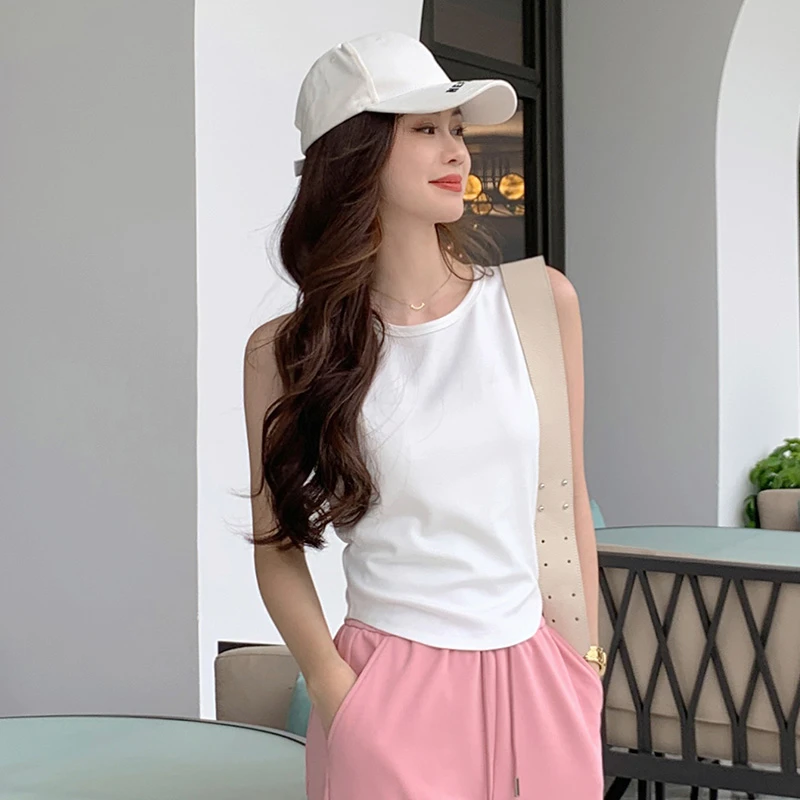 A美洋MEIYANG 冰岛白茶背心 内搭工字圆领无袖修身弹力百搭