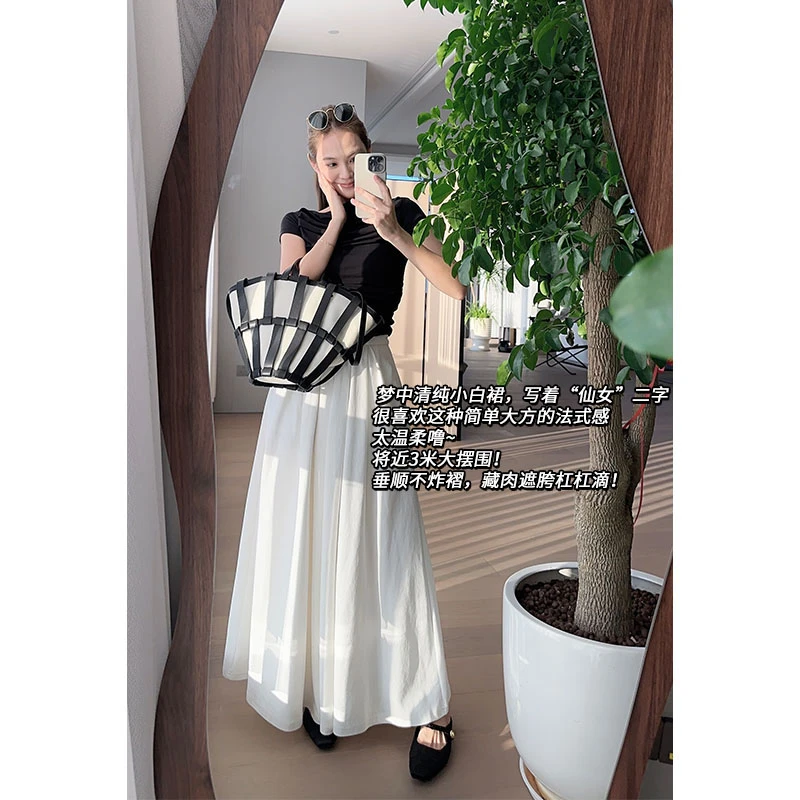 美洋MEIYANG重瓣百合裙珠地斜纹棉|优雅气质半身小白裙温柔大方