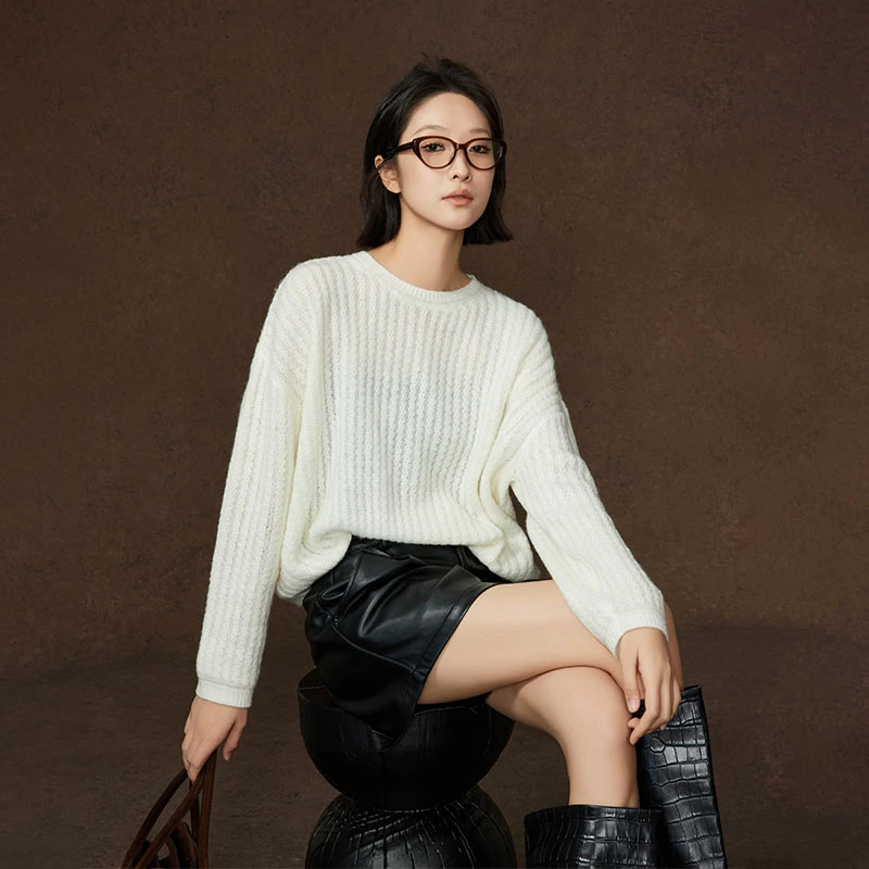 【断码特卖】美洋MEIYANG 奶味饼干毛衣 麻花肌理圆领短款长袖