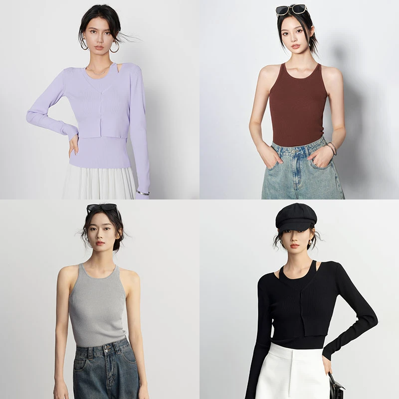 【特卖捡漏】美洋MEIYANG软心糖两件套 修身弹力背心短款针织开衫