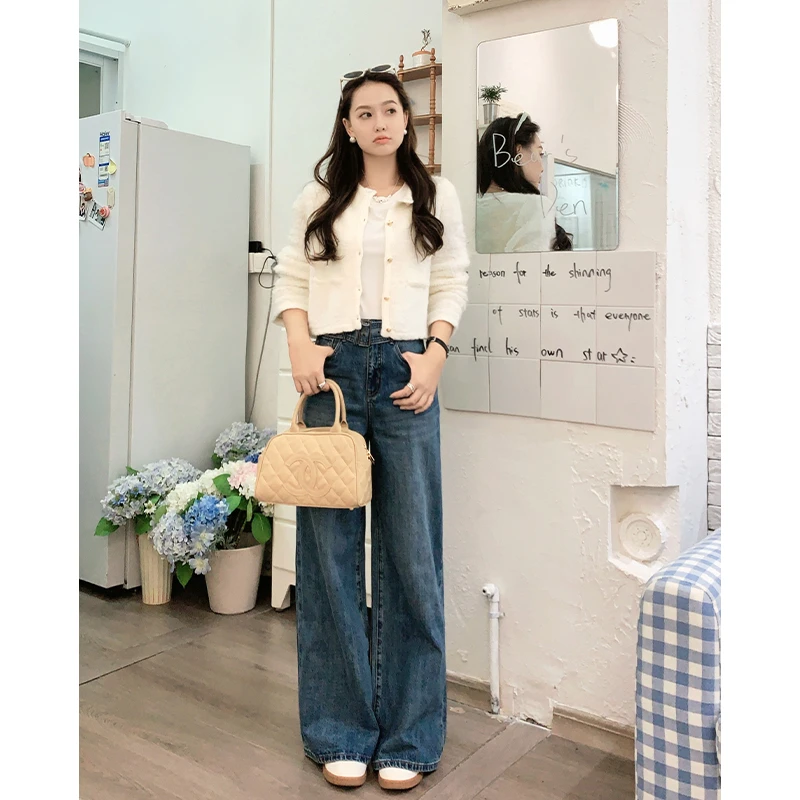 美洋MEIYANG 【60系列】千禧地带牛仔裤 砂洗宽腰带摩登时髦阔腿裤