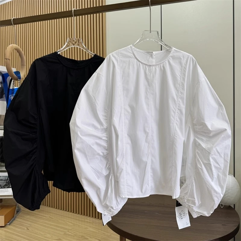 9963灯笼袖褶皱拼接衬衫女欧洲站2024早秋新款女装韩版气质上衣