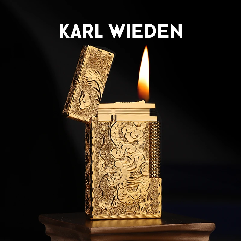 KW龙凤呈祥--经典手工制作高档雕花复古朗声纯铜刚声侧滑打火机