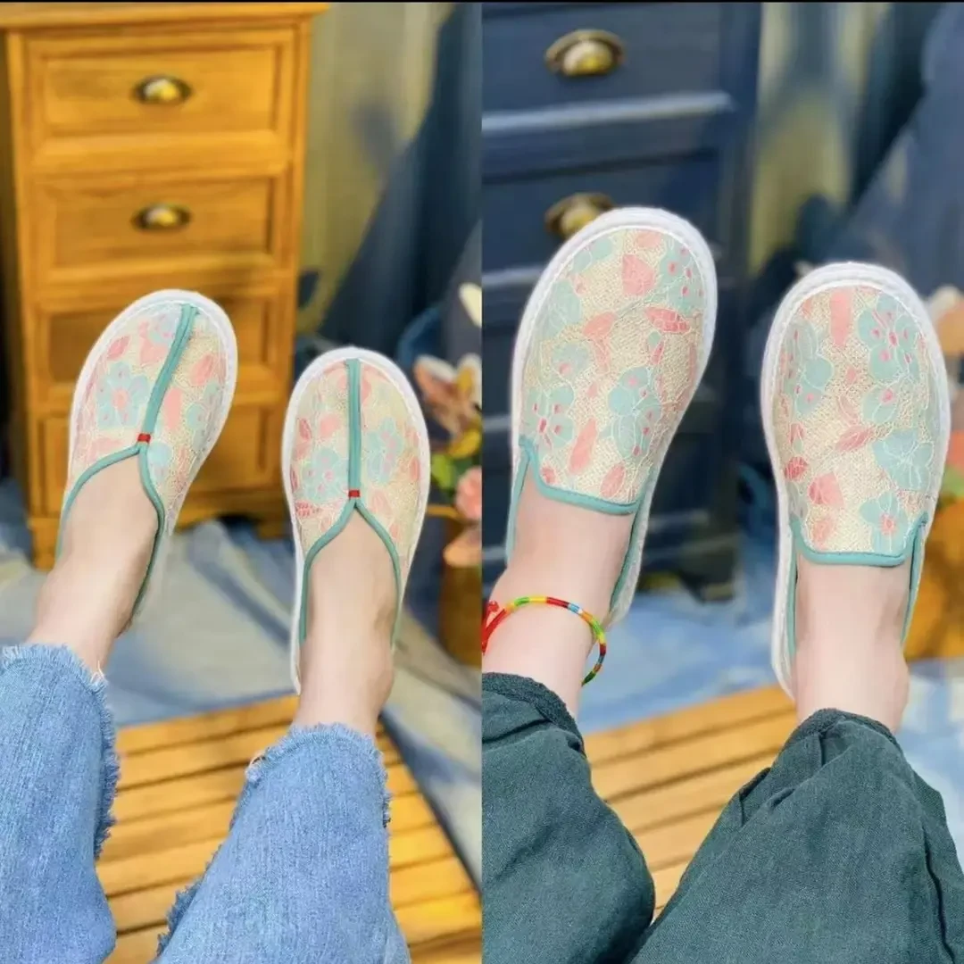 2024春夏季新款【丁香】汉服透气绣花布女士浅口低跟休闲千层底布鞋