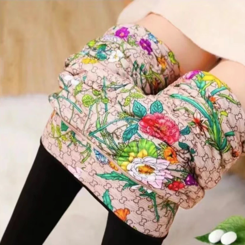 花开富贵蚕丝一体保暖裤高腰打底裤显瘦打底裤女士外穿修身冬季