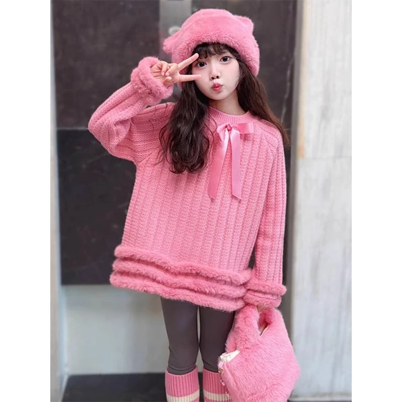 【设计师款】女童加厚毛衣春秋装2025新款儿童内搭毛衣裙子针织打底