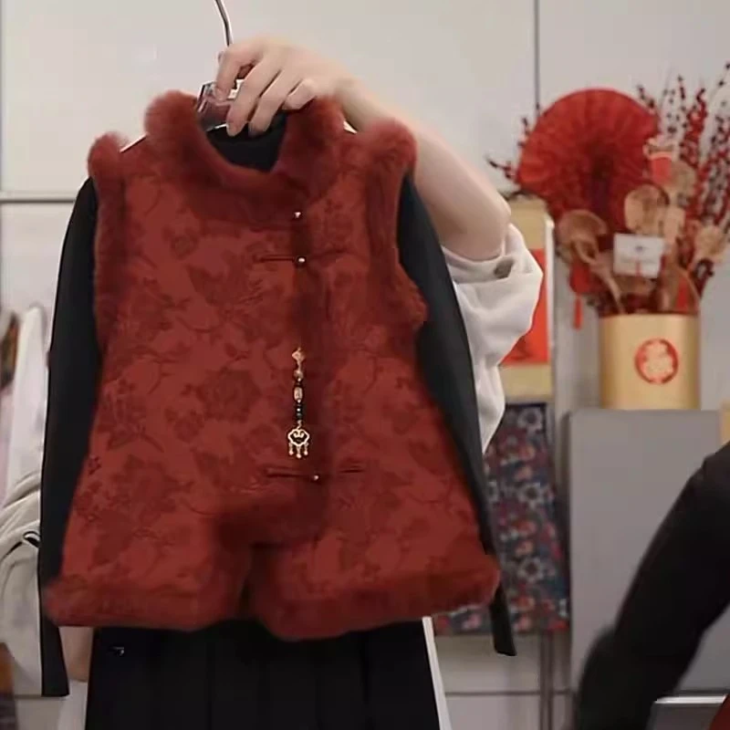 【岁岁平安】女童国风夹棉马甲旗袍裙2025拜年服背心裙新中式连衣裙