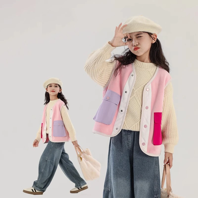 女童摇粒绒马甲春秋装2025新款儿童校服神器外套男童背心外穿洋气