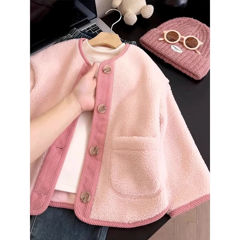 女童加绒外套秋冬装2025新款儿童校服神器韩版女孩摇粒绒上衣洋气