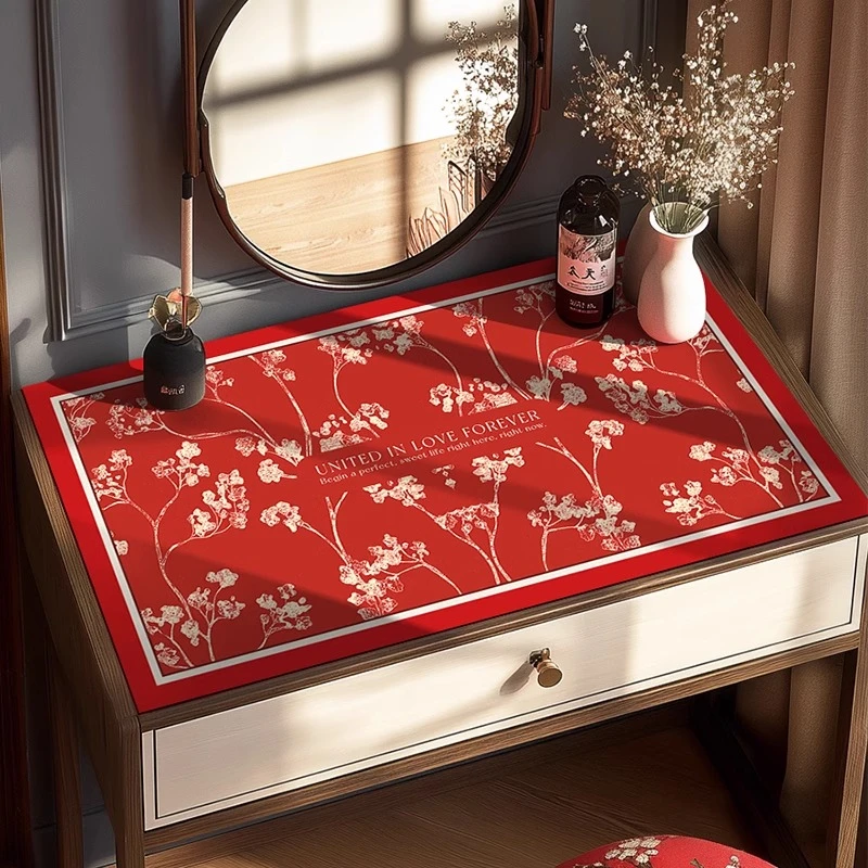 喜庆红色梳妆台保护垫防尘免洗可擦防油防水台面可定制中式风桌垫
