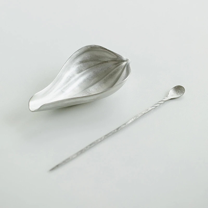 土焱传古锡莲瓣茶则醒茶器创意茶铲勺精致分茶器茶具配件2件套