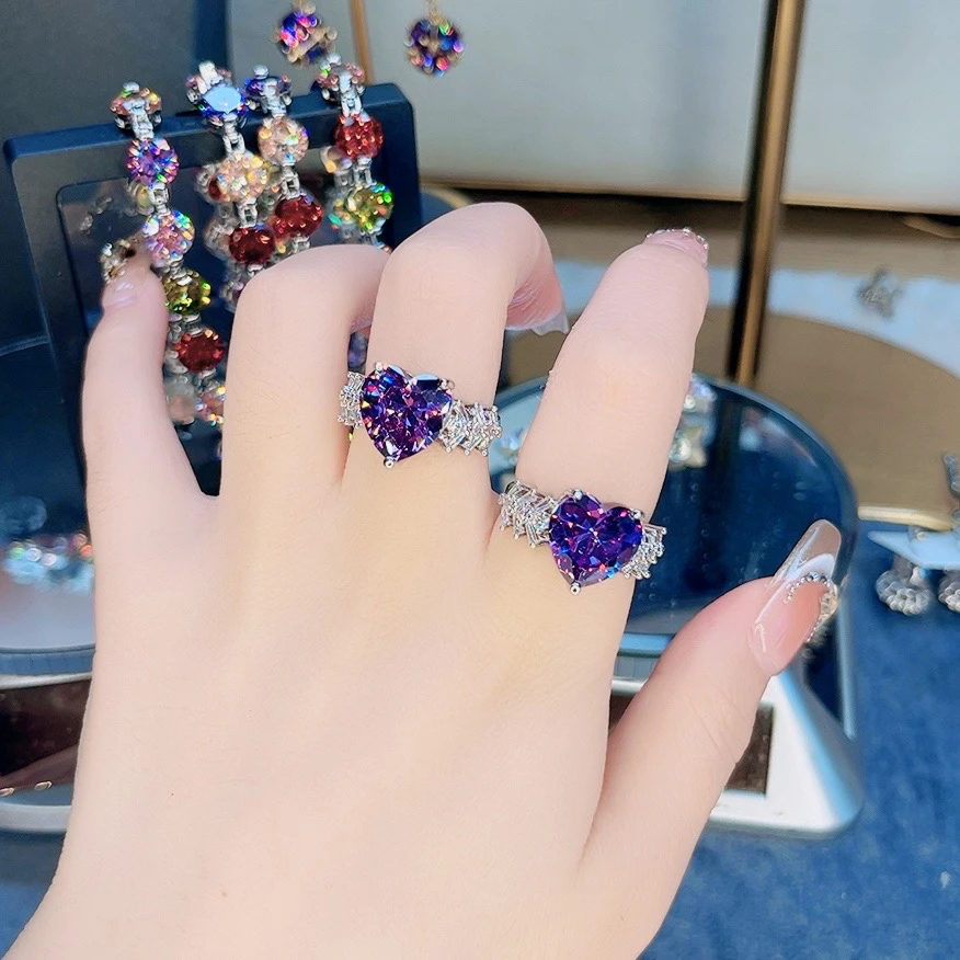 铜合金锆石戒指 539紫色爱心微镶戒指