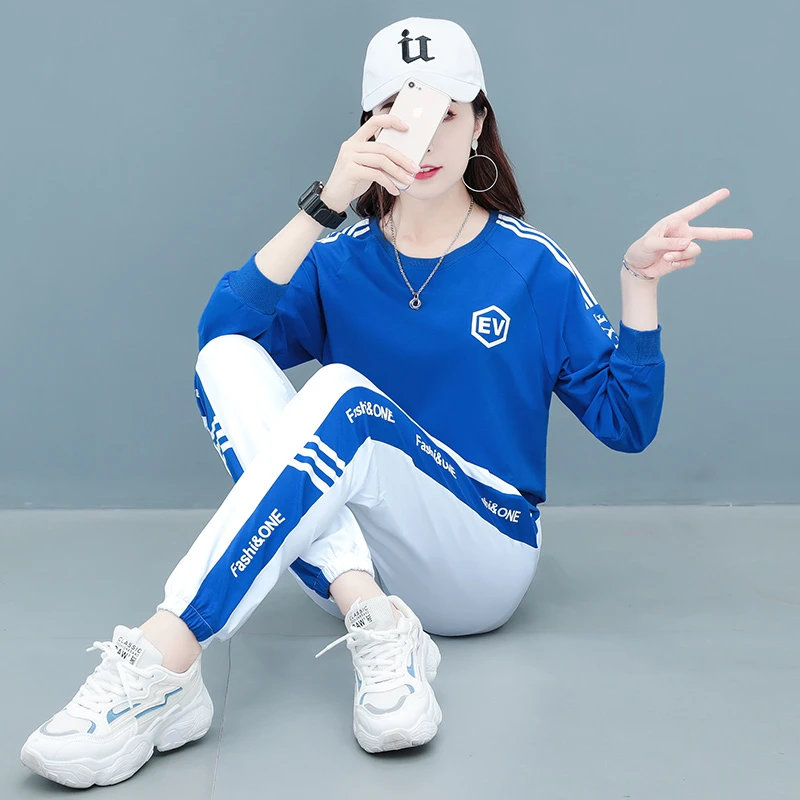 乾政亿纯棉运动服套装女春季长袖长裤时尚两件套洋气跑步服广场舞