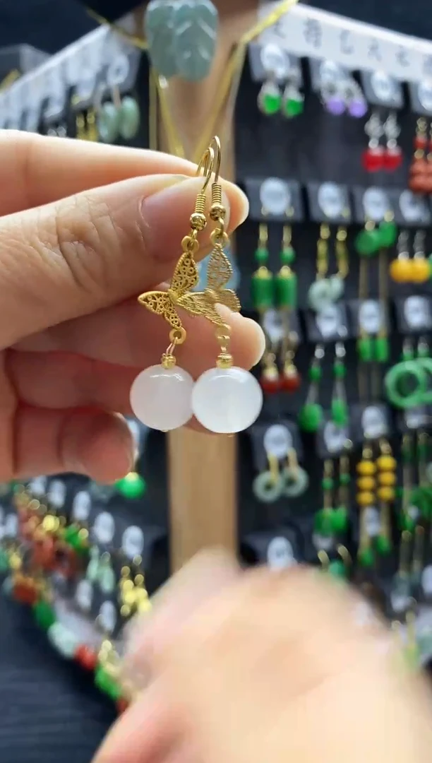 【闪购商品】和田玉耳饰银S925镶嵌a306