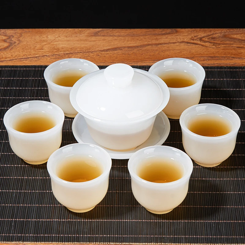 琉璃茶具套装简约创意家用办公室功夫盖碗茶杯整套泡茶器组合套组