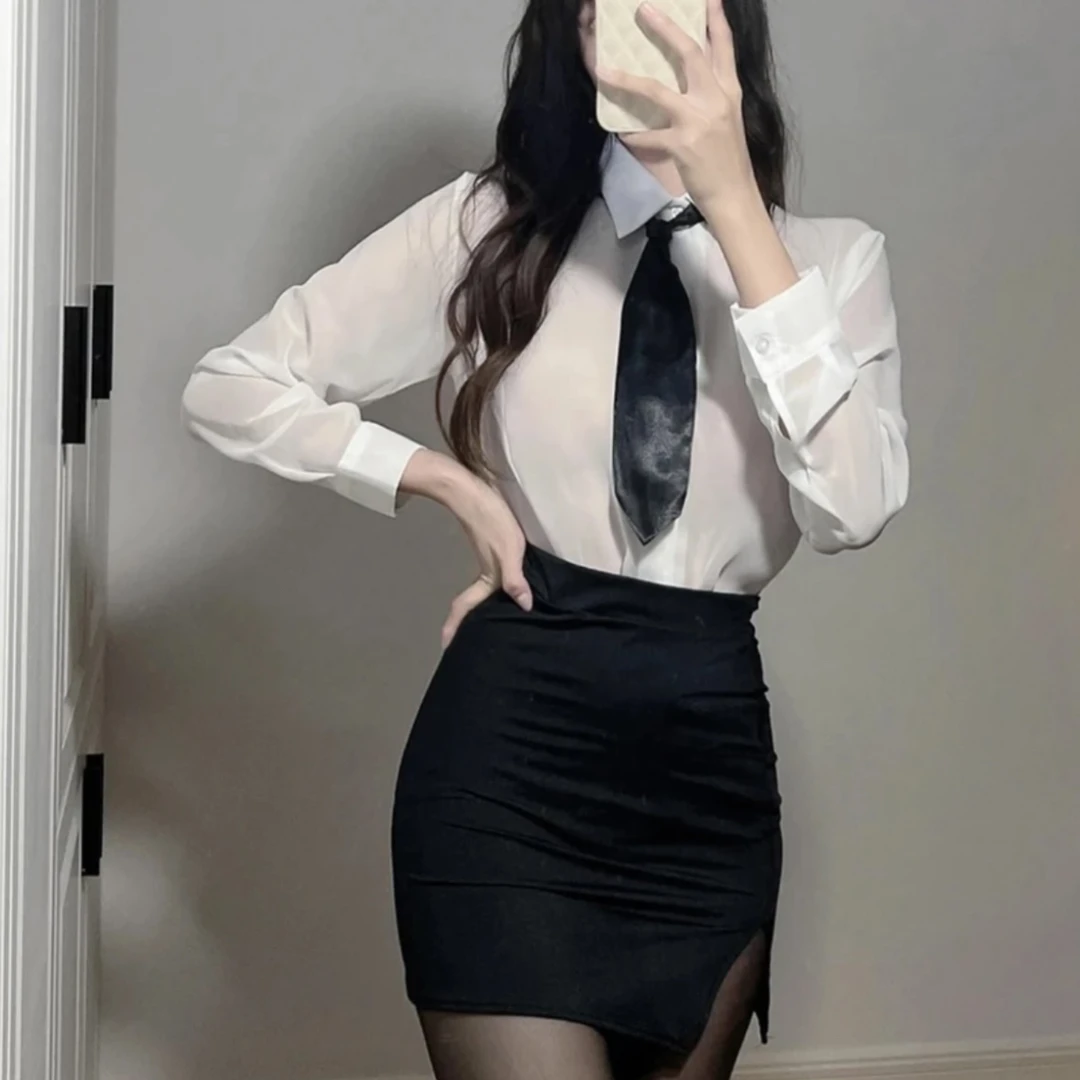 【时尚文秘】性感纯欲秘书包臀裙职场风衬衫诱惑教师薄款气质套装