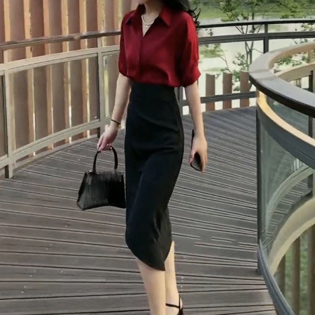 新款气质衬衫显瘦短袖开叉时尚女装