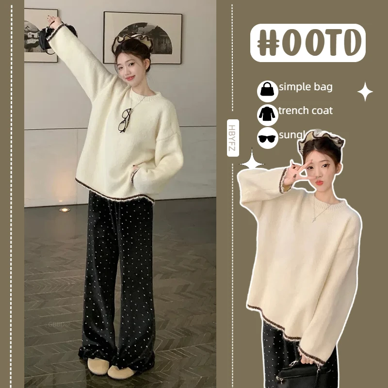 小个子孕妇装韩系慵懒风拼色套头毛衣冬季新款外穿软糯针织衫上衣