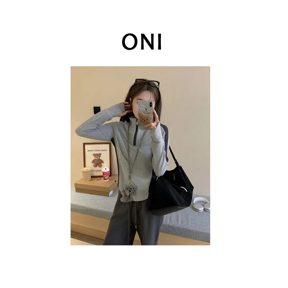 OUNI “ 记忆边缘 “ eg*g~ 撞色拼接T恤女-