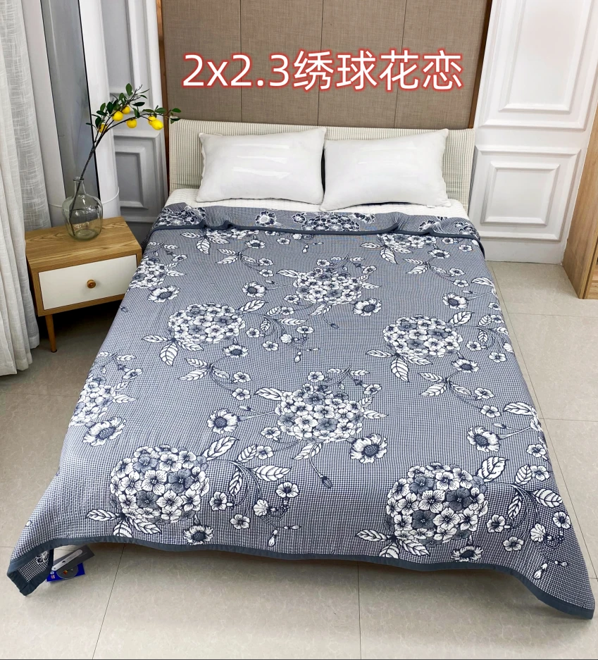 【星爱家】色织提花纯棉100%棉二合一秋冬被盖毯绣球花恋(灰色)