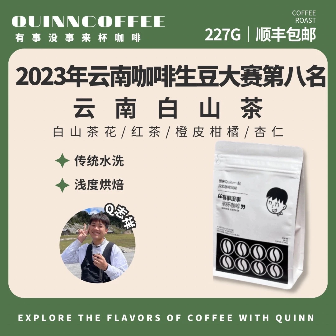 Quinncoffee水洗云南【白山茶】柑橘花香红茶精品手冲咖啡豆227g