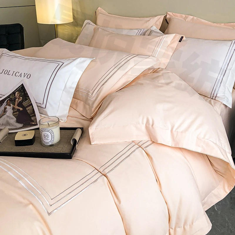 A类母婴级全棉加厚磨毛保暖丝滑简约轻奢刺绣酒店单人纯棉四件套