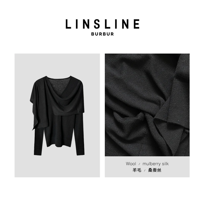 LIN X BUR 25 伏特加 解构主义 设计修身黑色羊毛打底上衣