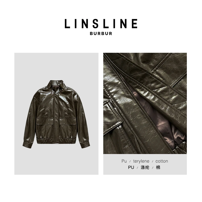 LIN X BUR 华尔街  美式复古质感短款立领环保PU皮夹克
