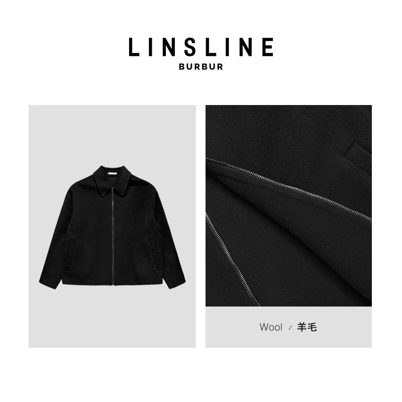 LIN X BUR 老干部 高级定制 哑光纯黑全羊毛短款外套