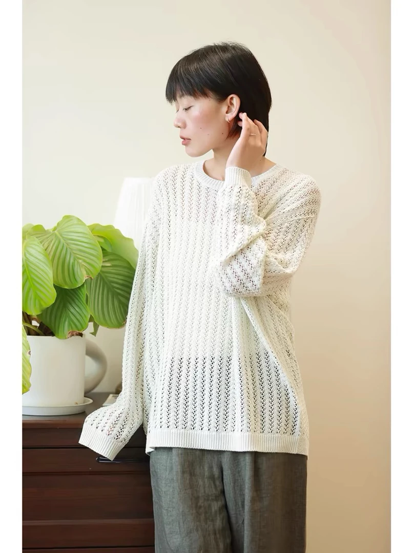 气质镂空针织罩衫女春夏百搭宽松显瘦复古甜辣上衣