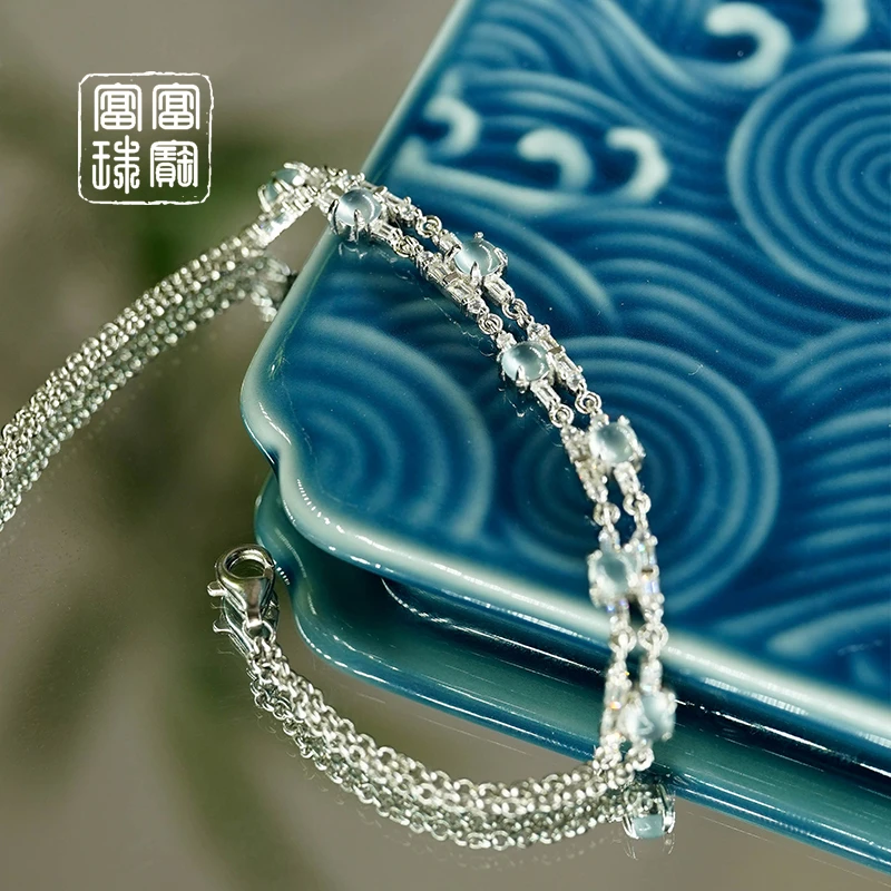 【水云山】富富珠宝 翡翠925银手链百搭精致（天然珠宝多样性发）