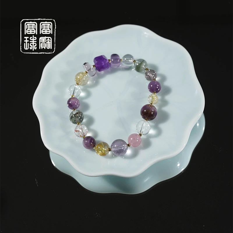 【大满贯】金发晶+极光+白水晶+绿幽灵 水晶18k金手串 珠宝多样性发