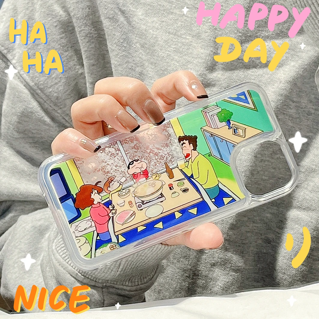 流沙流动小新细闪苹果14/15手机壳iPhone13promax12全包11男透明