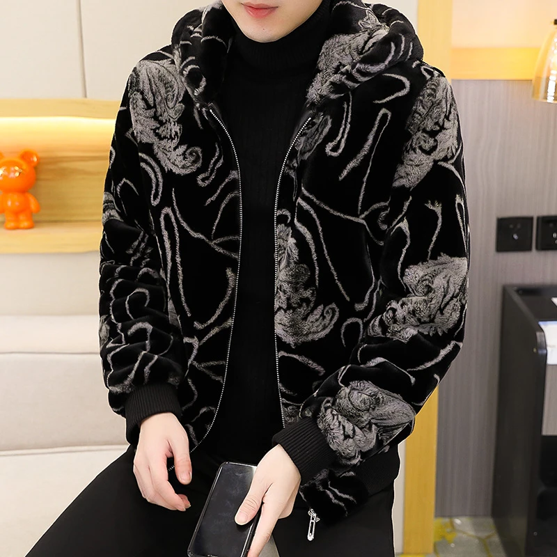 男士秋冬季外套加厚2023新款仿貂绒棉衣皮草休闲棉服男装衣服百搭