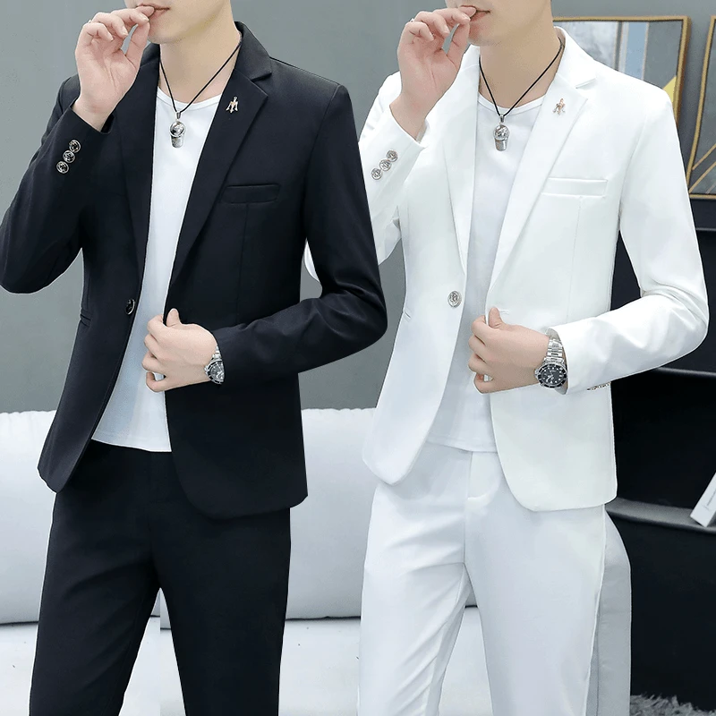 休闲西装套装男士两件套青年帅气韩版修身西服新郎结婚礼服伴郎潮