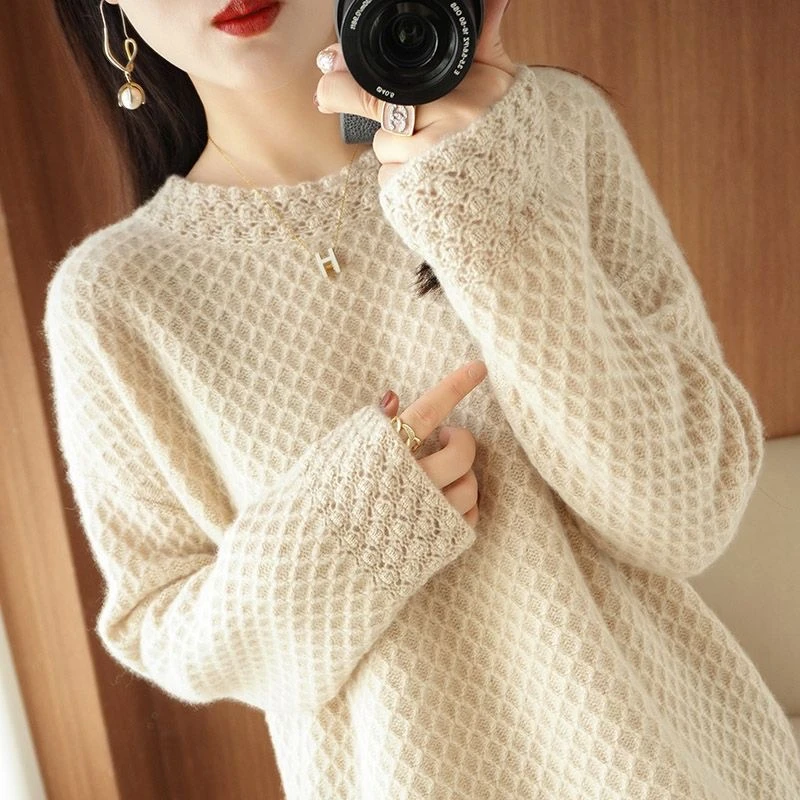 重磅加厚！重工羊毛针织打底衫时尚半高圆领菱形提花  YB-653