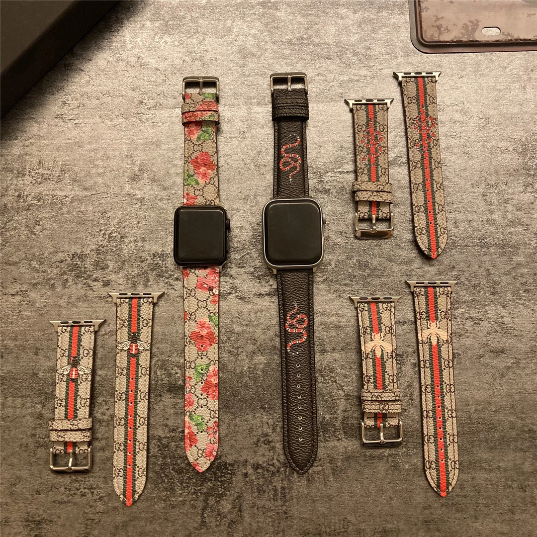 适用applewatch5/6/7代表带GG皮质高级苹果iwatch手表带S10潮牌S9