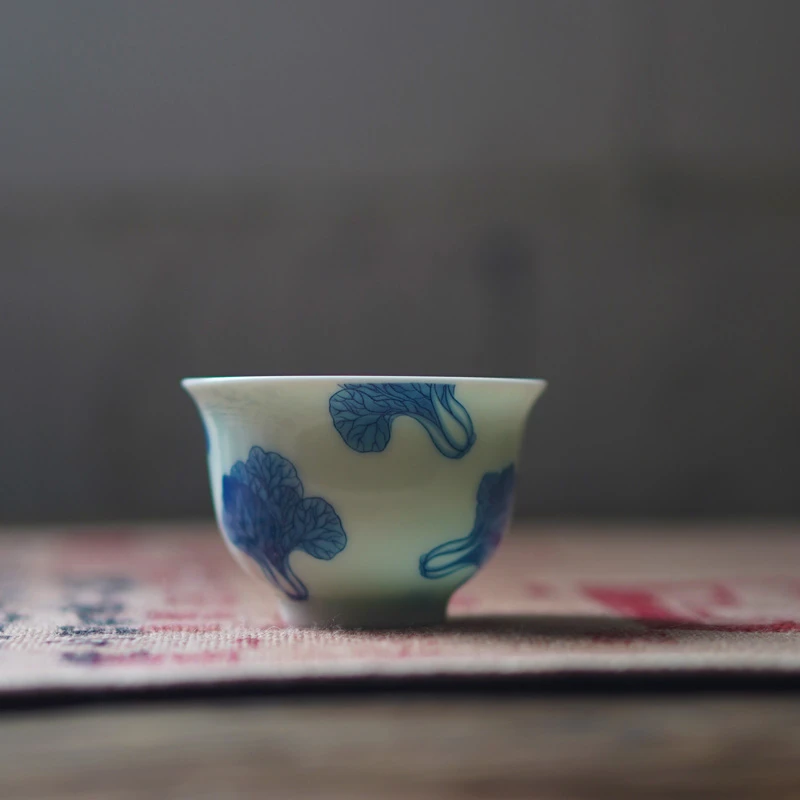 主人品茗杯茶杯陶瓷主人杯全永乐压手杯鱼藻纹陶瓷复古缠枝单杯