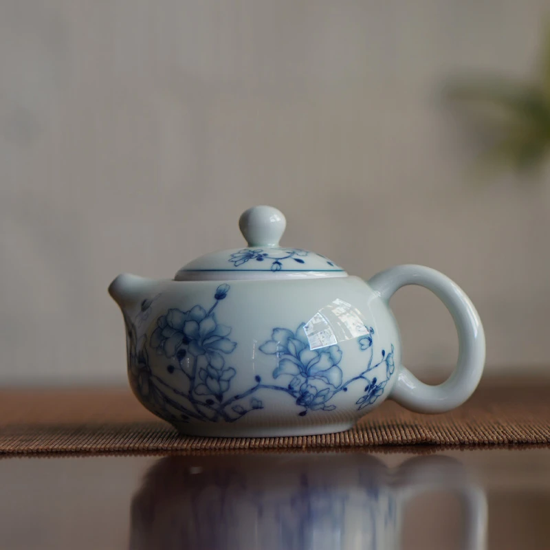 青花玉兰茶壶仿古复古大容量茶壶陶瓷泡茶器家用功夫茶具青花瓷