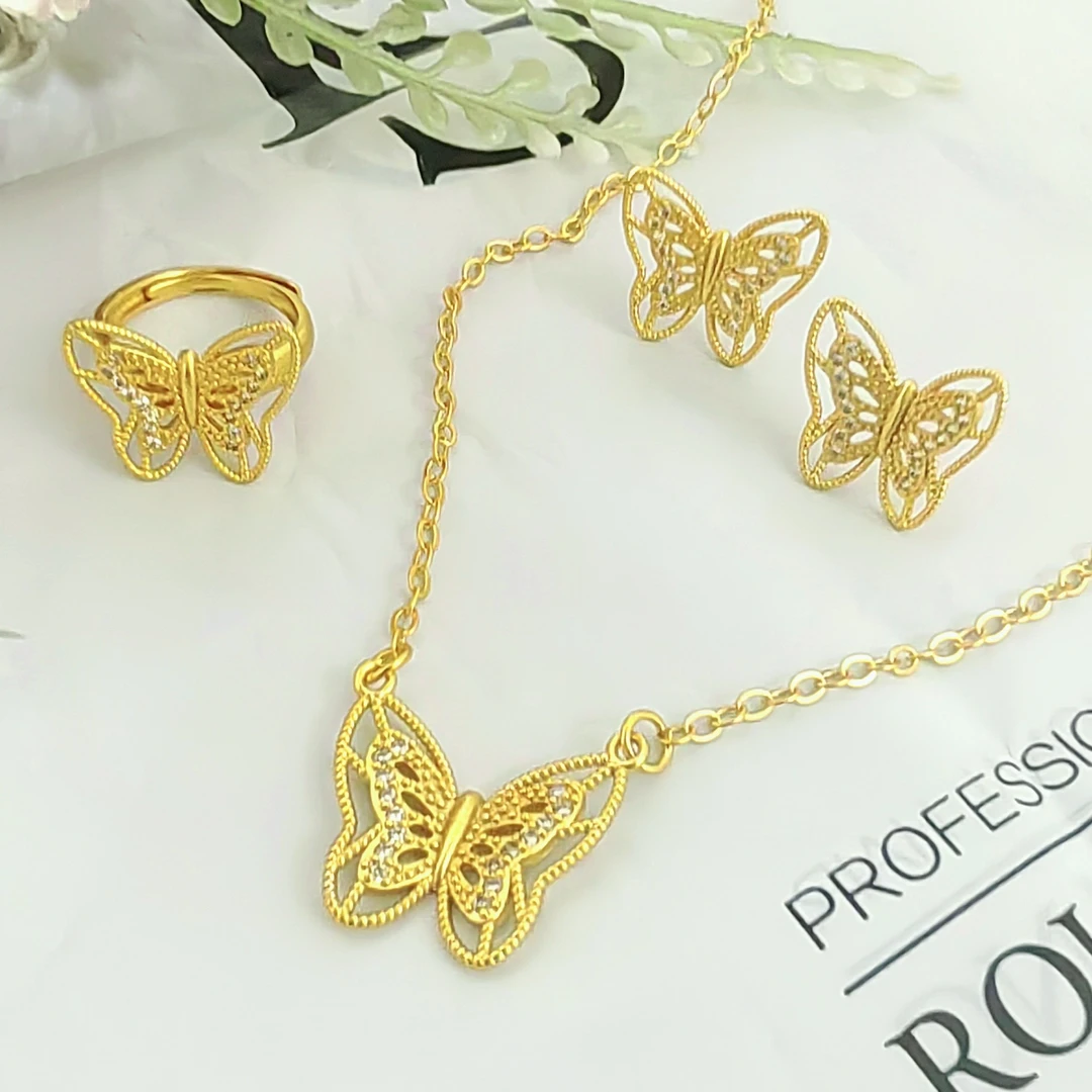 铜合金项链 新款镂空蝴蝶 耳环项链戒指 精美气质nipal 超仙