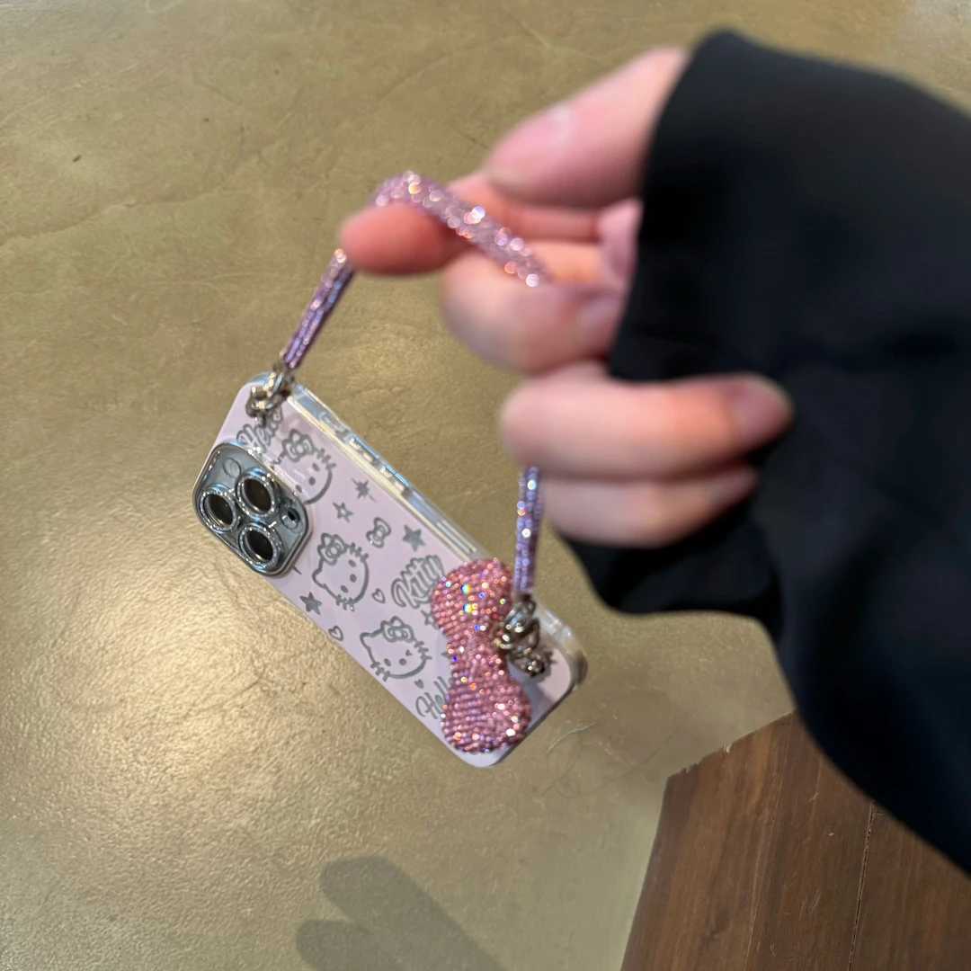 闪粉猫咪iPhone15promax蝴蝶结苹果14闪钻链条13手机壳12保护套