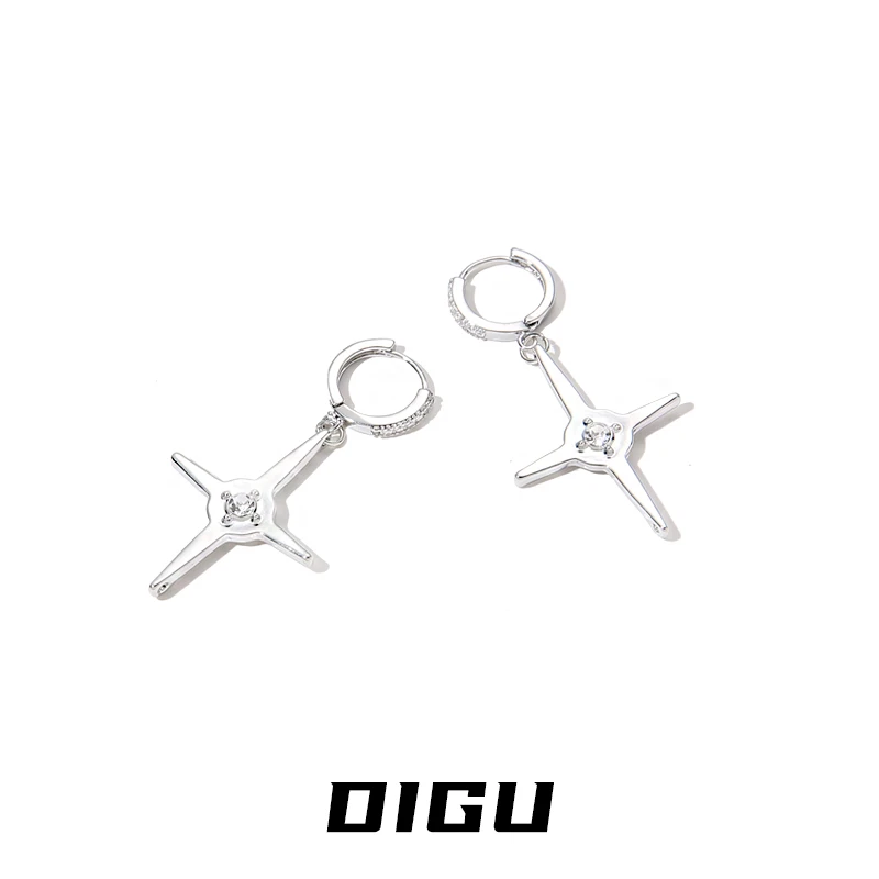 嘀咕家 铜合金合成锆石耳饰 气质芒星耳圈女小众个性时尚百搭耳环