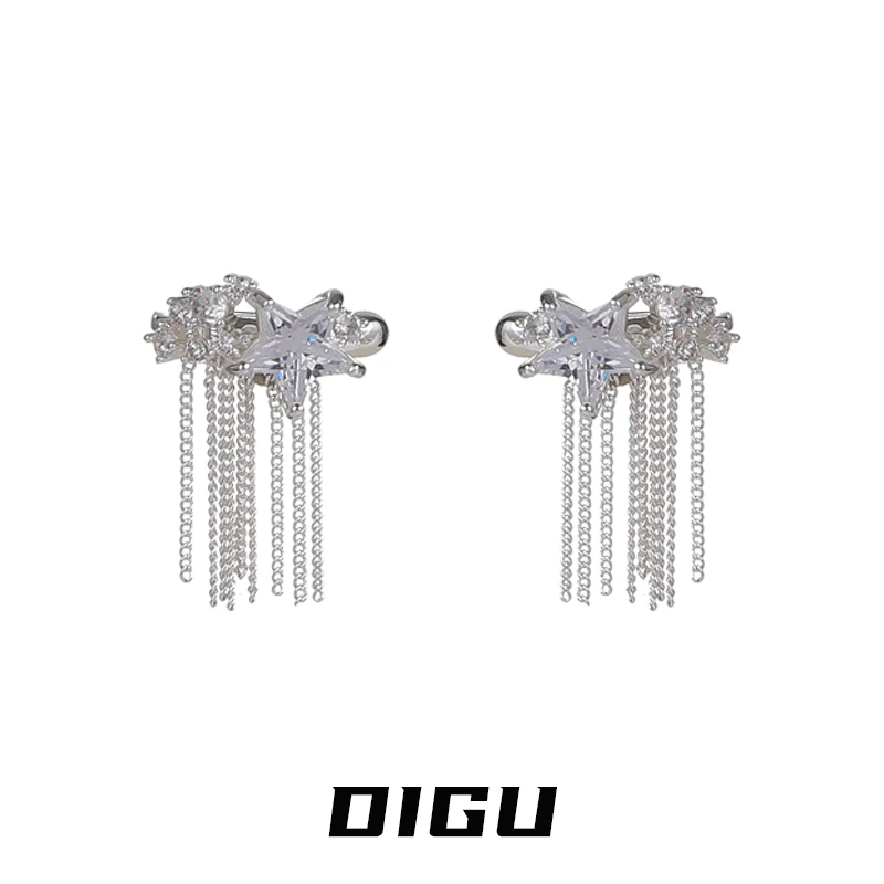 嘀咕家 铜合金合成锆石耳饰 甜酷风星星流苏耳夹精致耳骨夹耳饰